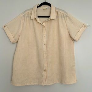 BocaBay Womens Seersucker Striped Button Down Short Sleeve Shirt Size L